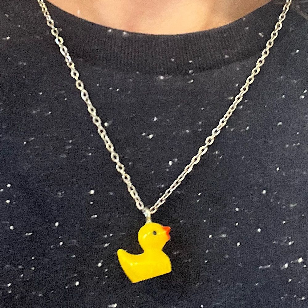 NEW Handmade Resin Yellow Rubber Duck Charm on 925 Silver Chain